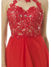Turtle Neck Beaded Lace Chiffon Ruffled Prom Dress